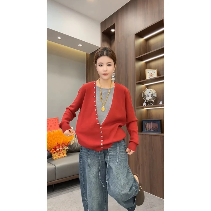 圆领慵懒风厚款长袖针织毛针织衫打底衫网红针织衫