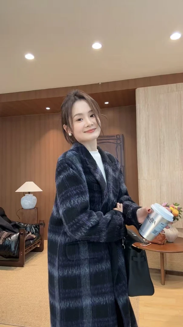 【西装格纹】羊驼绵羊毛长款大衣