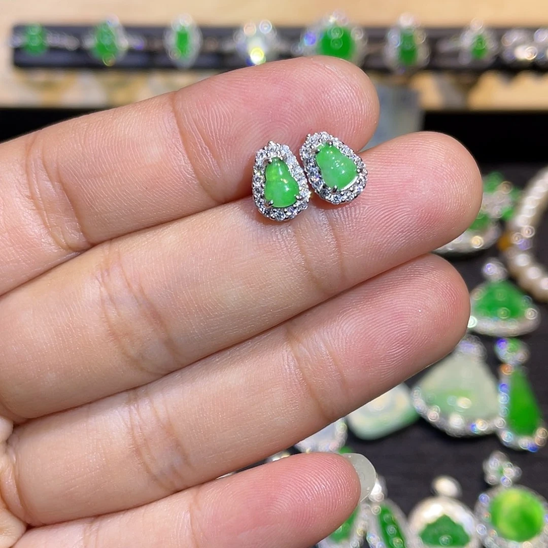 翡翠银S925镶嵌耳钉