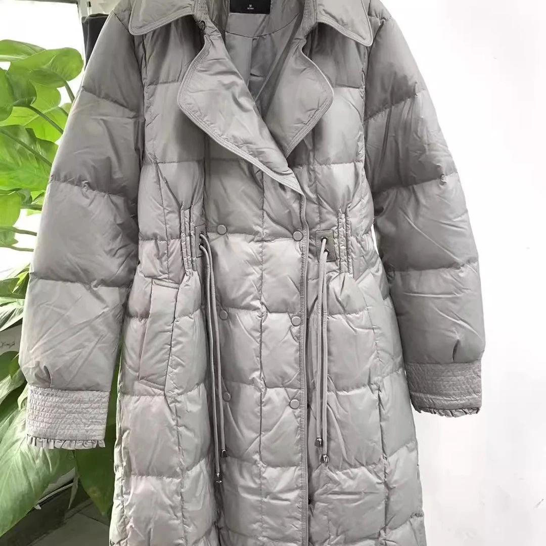 女士新款灰绿色长款羽绒服3039