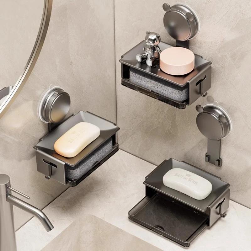 吸盘肥皂盒浴室免打孔壁挂式太空铝香皂置物架置物架沥水盒壁挂式
