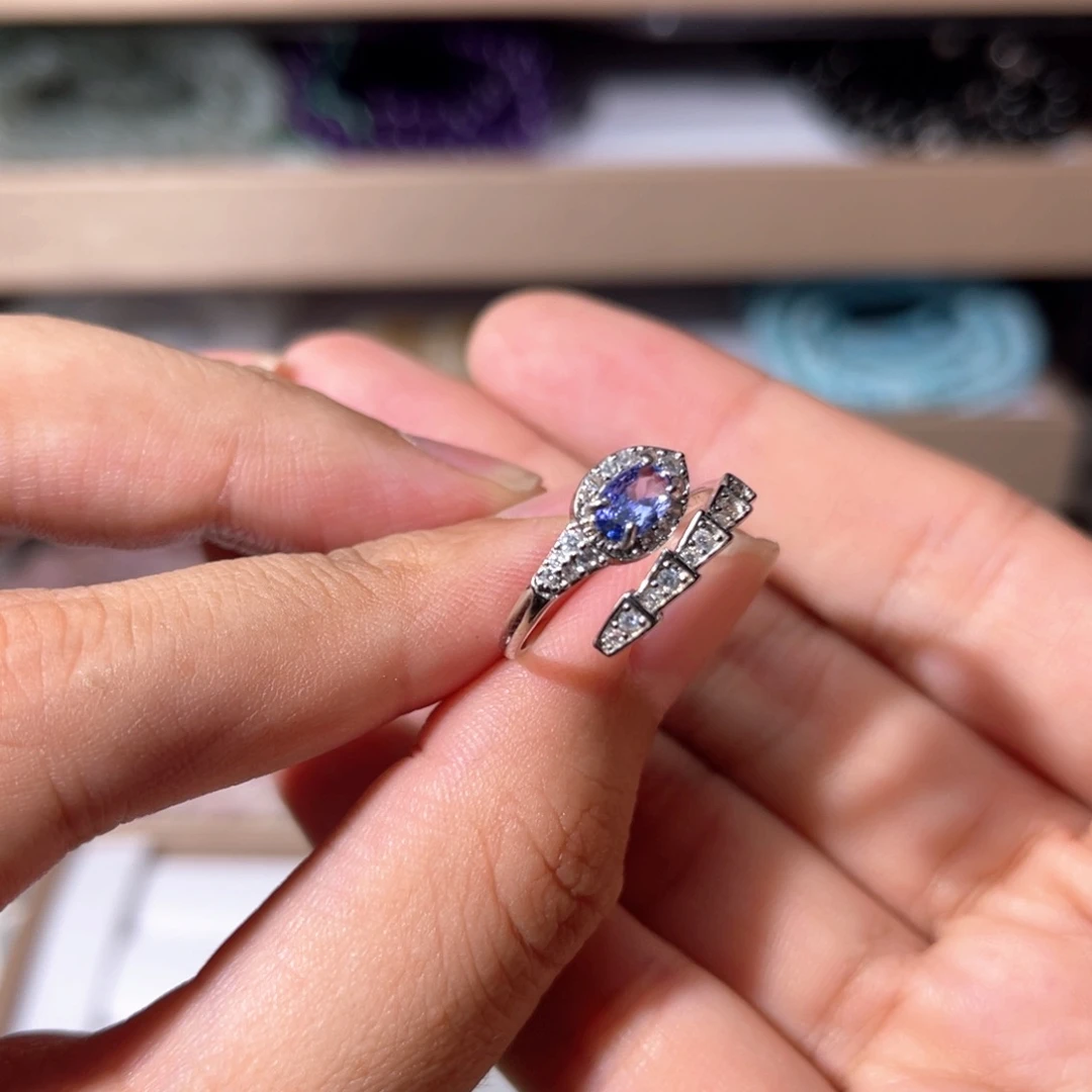 坦桑石戒指银S925镶嵌坦桑蛇戒017