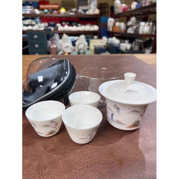 373桃花源记盖碗三杯旅行茶具