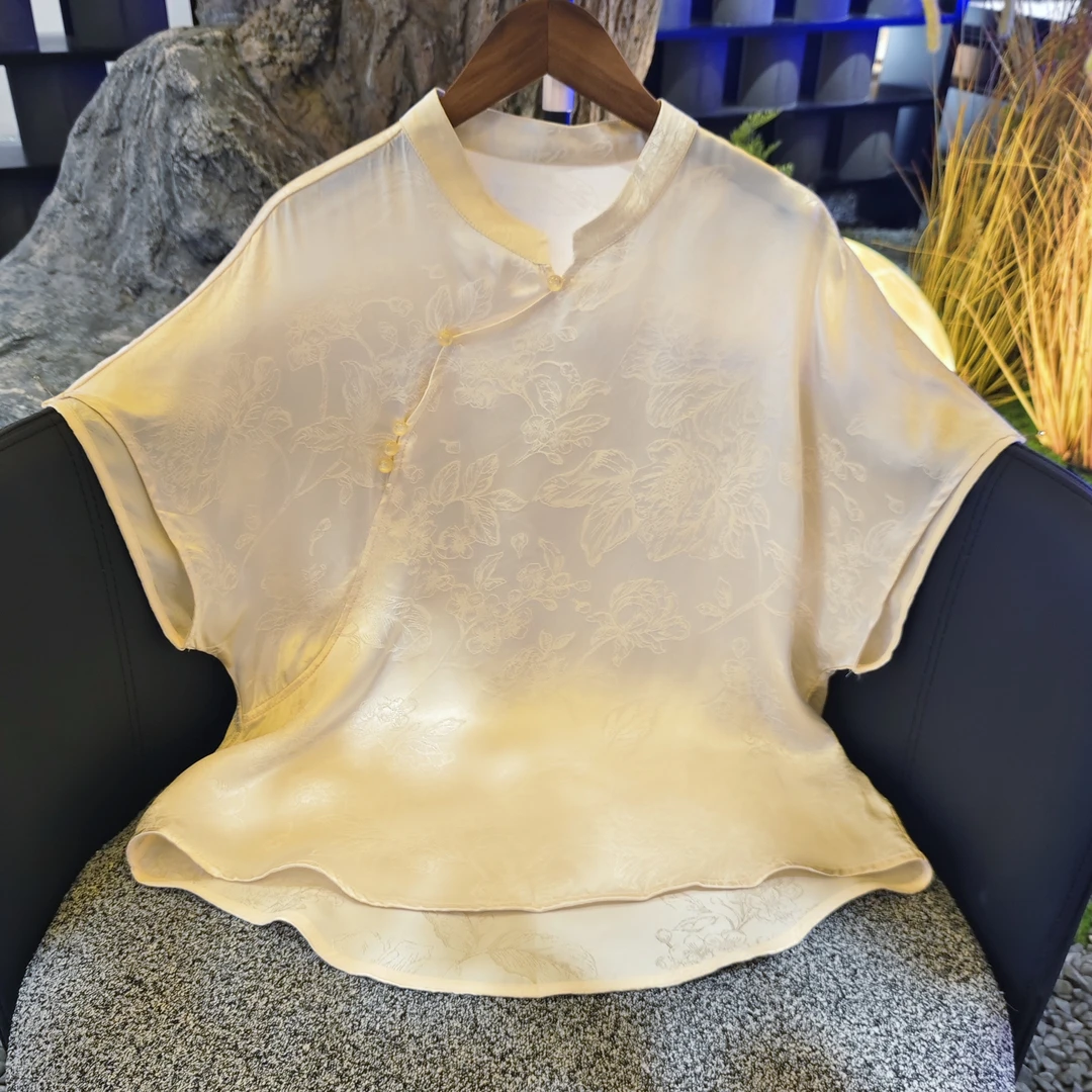 【望舒】春季2025新款上衣小衫新中式女装国风立领提花气质短袖衬衫