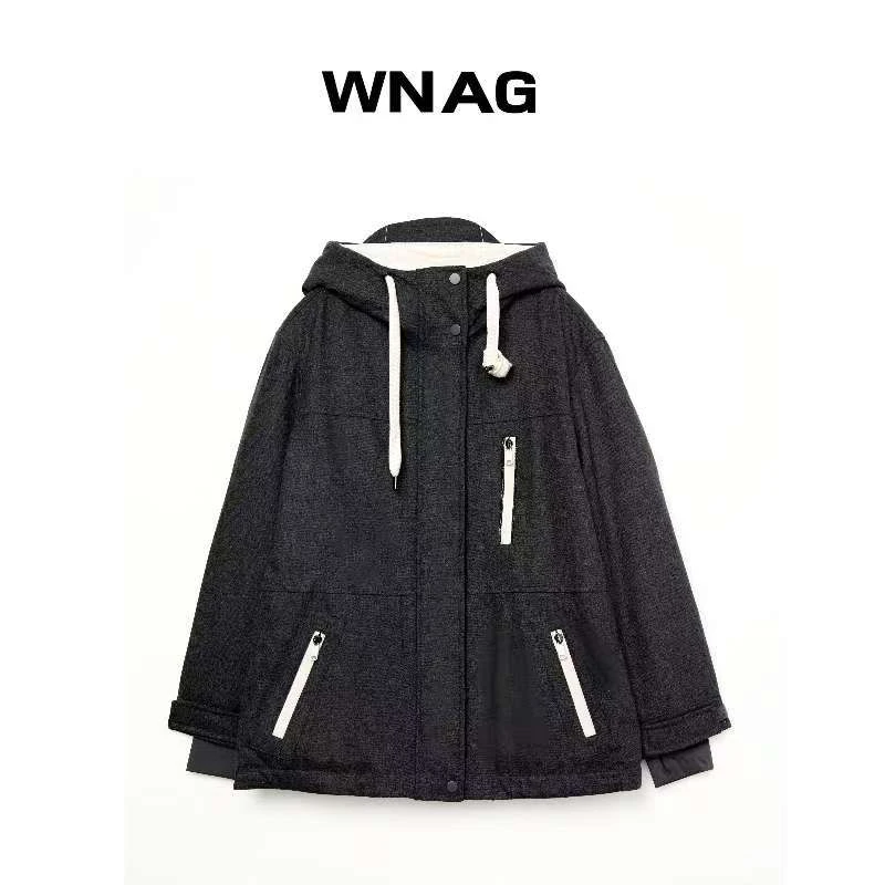 WNAG羊毛休闲百搭连帽秋冬羽绒服落肩长袖连帽ye5344-2