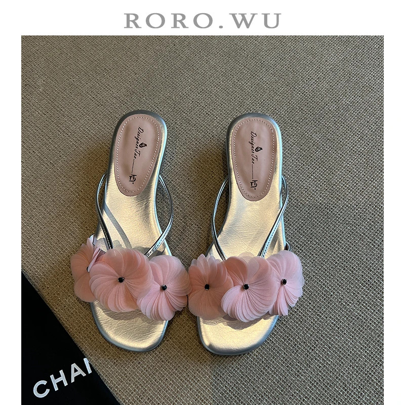 娆娆吴·夏季花朵超细纤维人字拖懒人外出舒适拖鞋T88