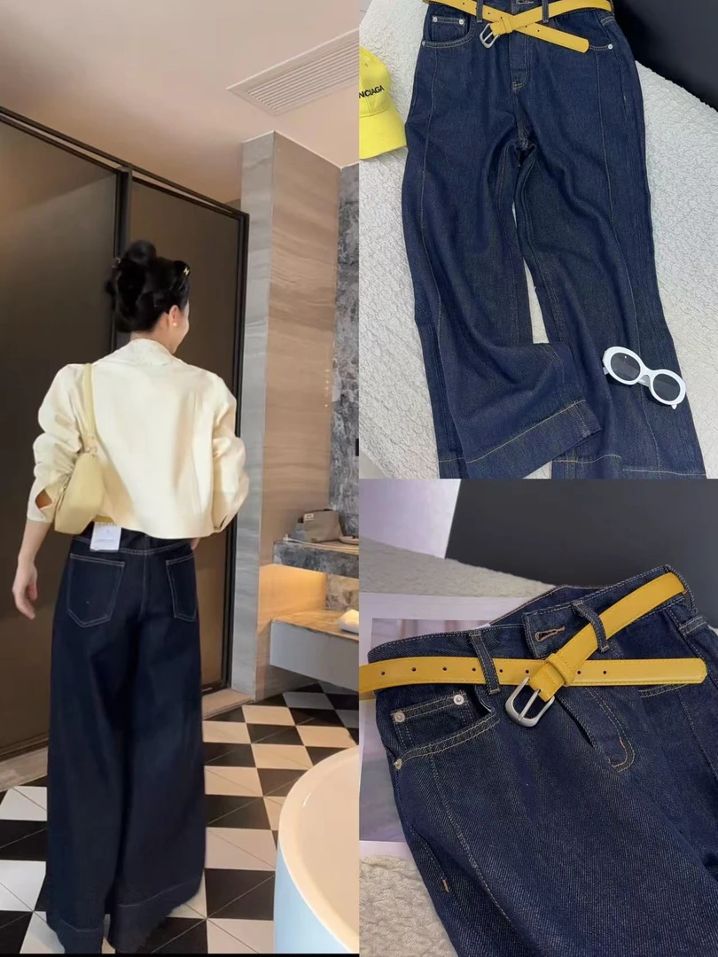 唐琪女装【慵懒垂感—花花32291】2025新款牛仔阔腿裤