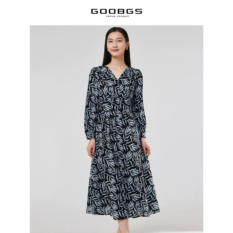 【丽姐甄选】谷邦GOOBGS 印花V领长袖连衣裙 G3141754