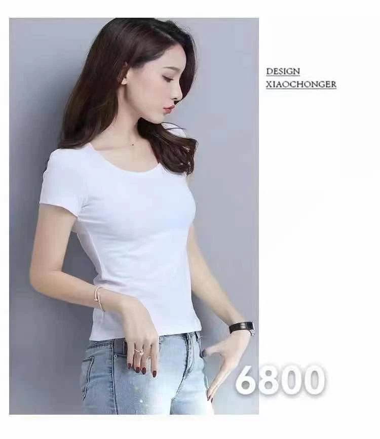 白色t恤女短袖2025夏季新款修身显瘦半袖圆领纯棉紧身上衣打底衫