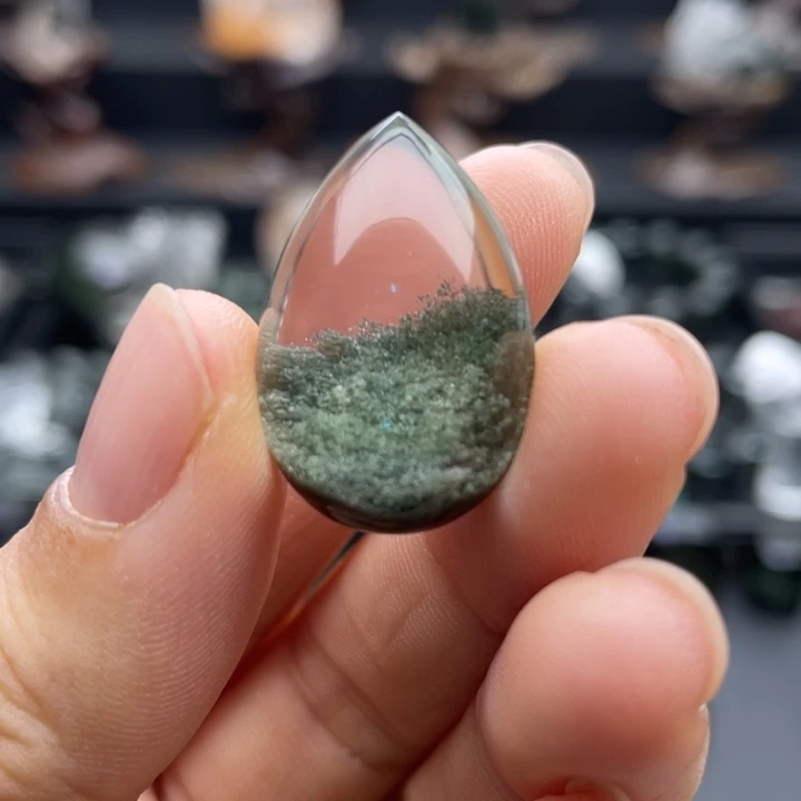 颈饰未镶嵌水晶绿幽灵聚宝盆水滴吊坠