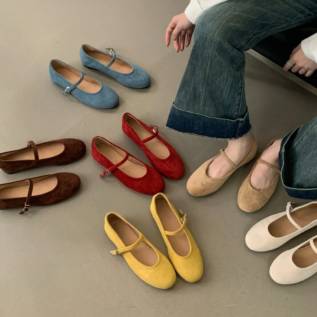 平底复古小红色单鞋仙女鞋子2025新款夏季芭蕾舞鞋配裙子玛丽珍鞋