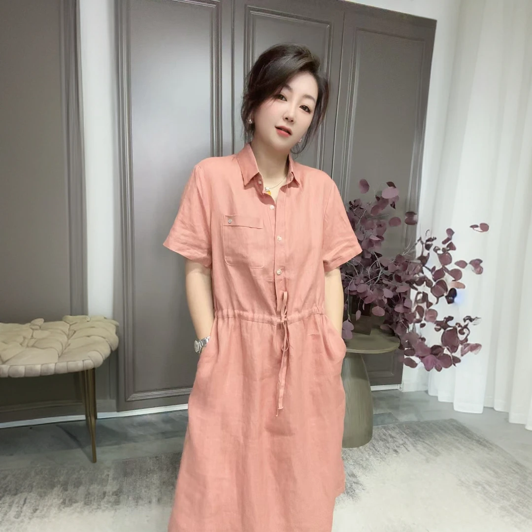 【广州微姐】夏季韩版中长款通勤纯色减龄连衣裙3105