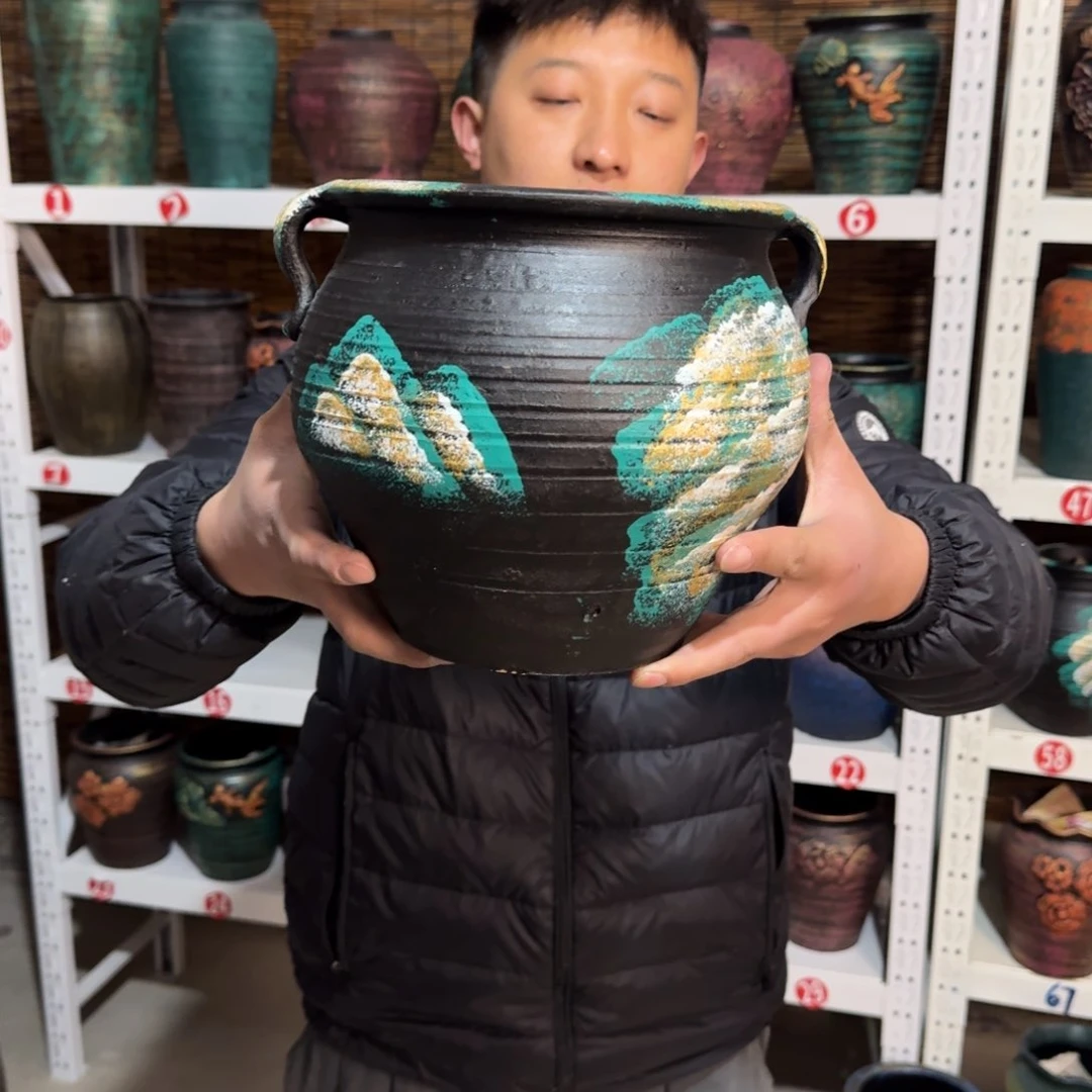 红陶红陶浮雕花盆炸炸炸