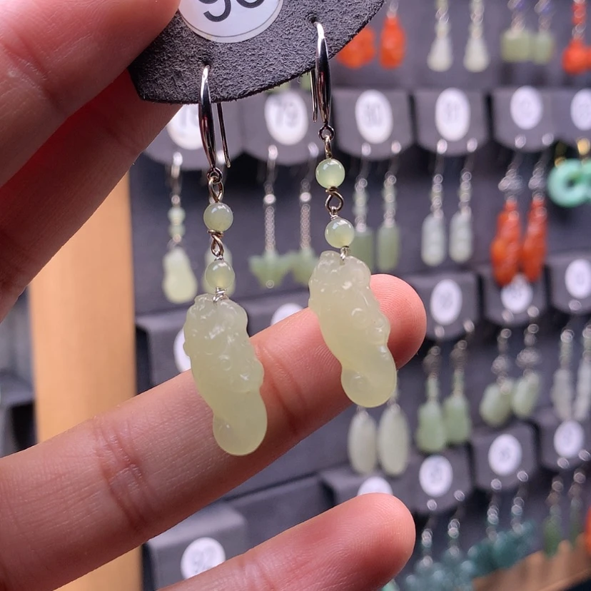 【闪购商品】和田玉耳饰银S925镶嵌