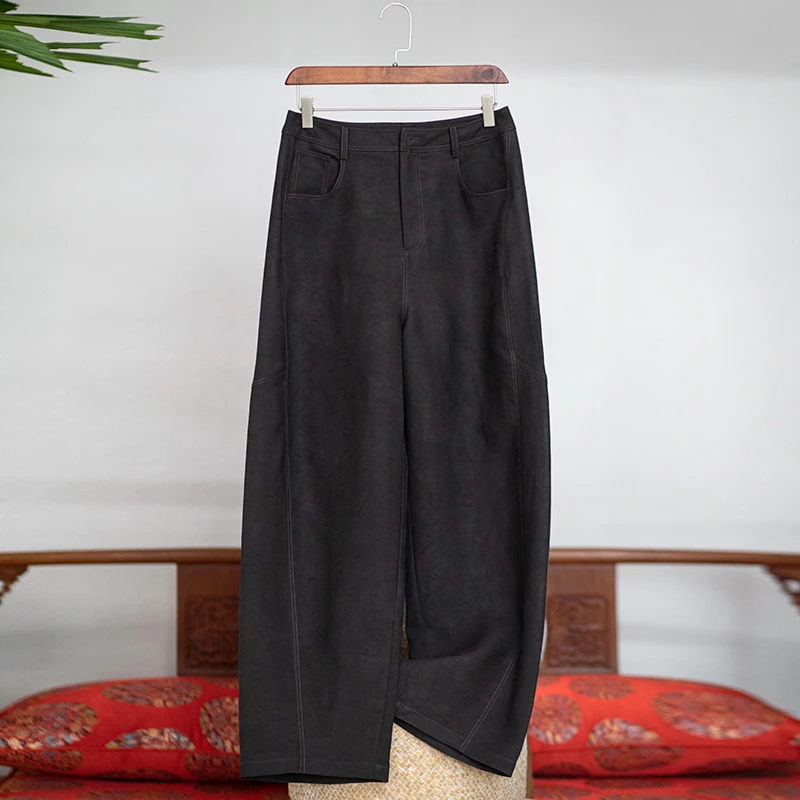 youyuansu/幽元素原创女装高腰直筒时尚百搭黑色休闲裤