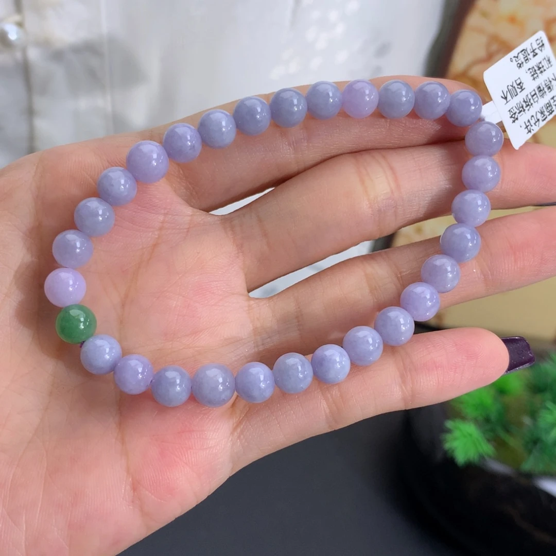 翡翠未镶嵌手串卡6.4-7细润紫手串