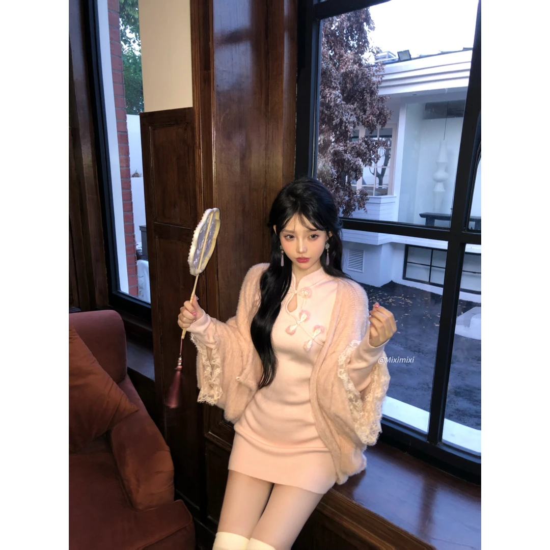 瑞茜·威瑟斯 净水如烟 国风新中式针织连衣裙开衫 R3267W