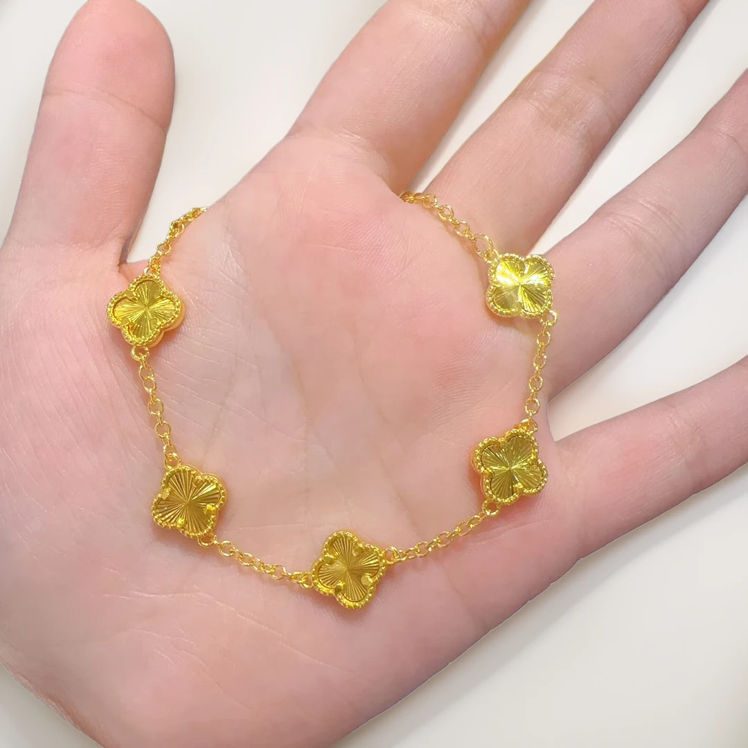 铜合金手链 铜镀K金新款百搭五花四叶草手链女项链平安扣轻奢饰品