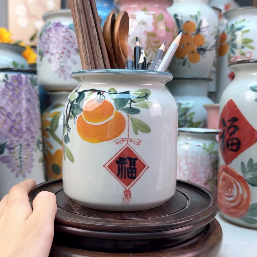 景德镇陶瓷手绘花瓶无孔