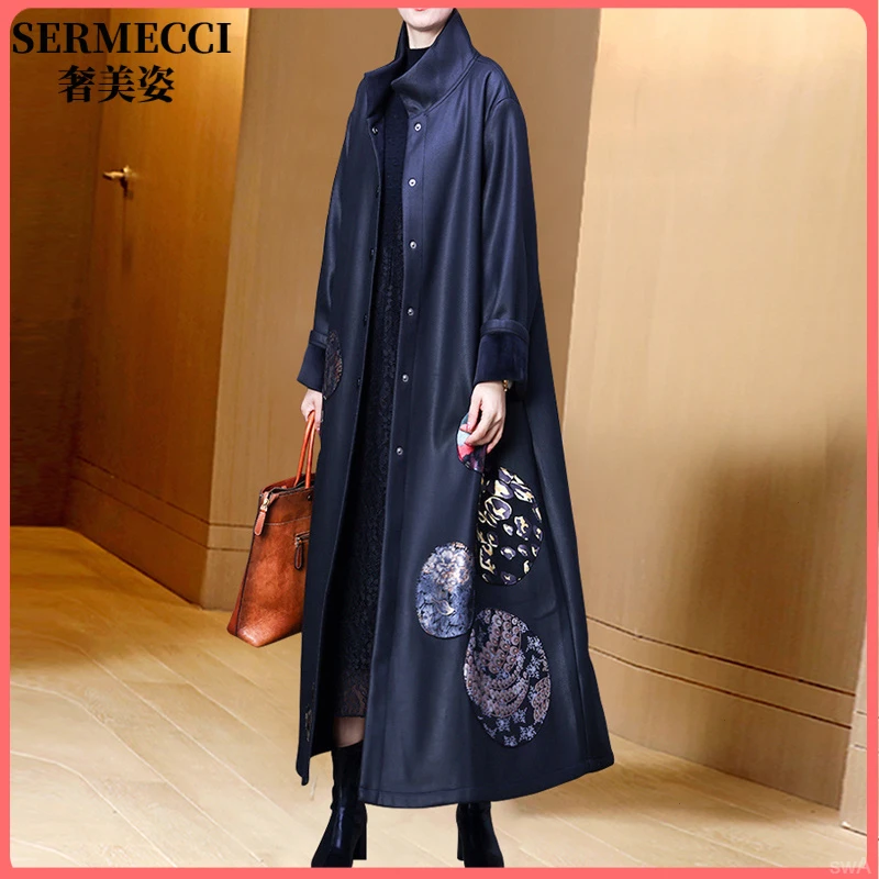 2025年秋冬新款时尚气质大气长款大衣女宽松大码女装加绒风衣外套