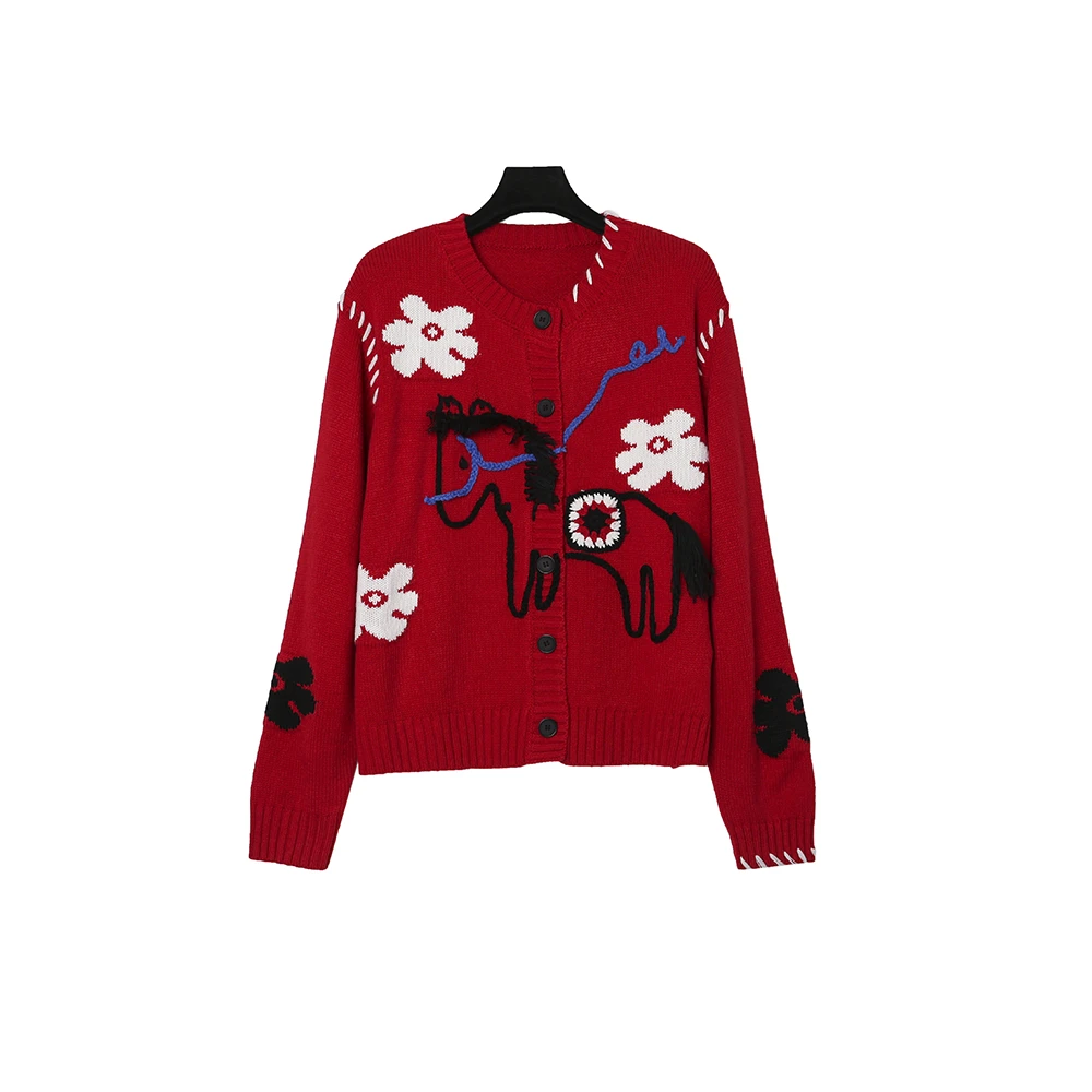 26早春新年肌理宽松上衣女针织毛绞花女装针织开衫55027