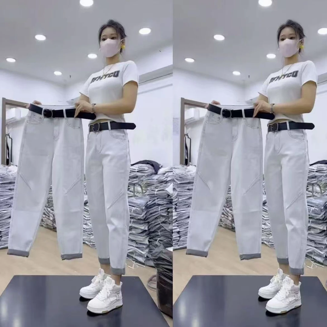 3M623新款冷白灰撞色百搭牛仔老爹裤（腰带随机）