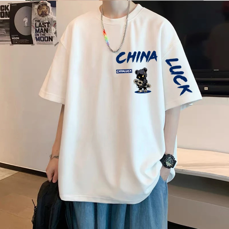 潮酷纯棉短袖T恤男夏季宽松大码上衣欧美式高街嘻哈情侣装五分袖