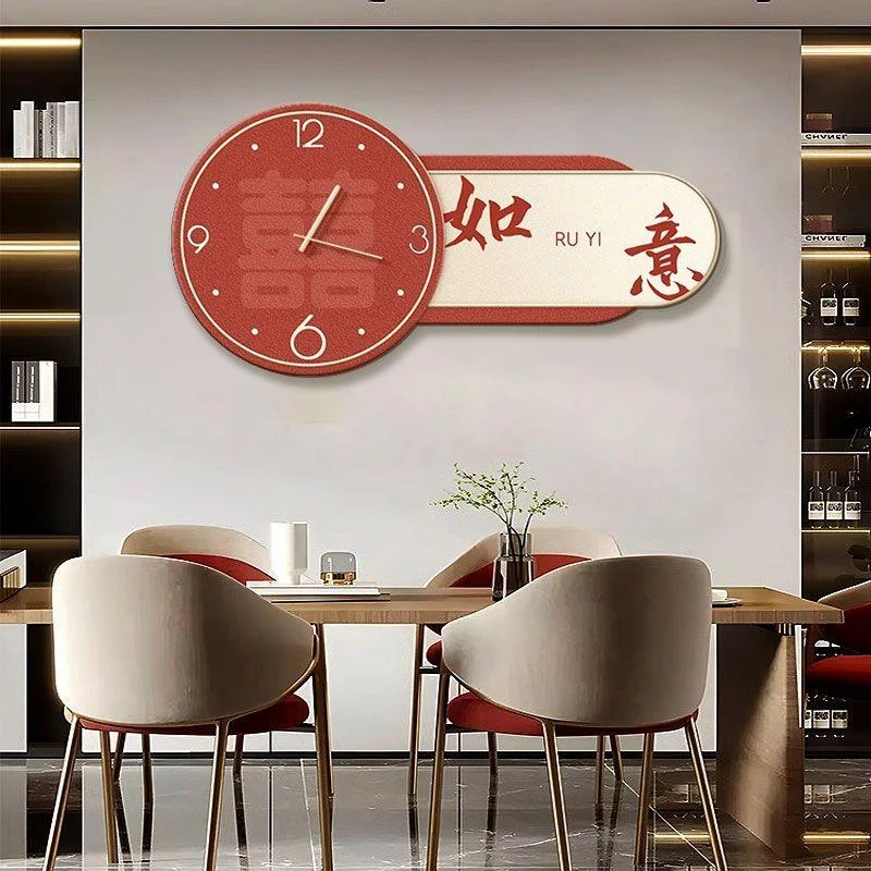 2025年新款福字餐厅装饰画春节新年壁挂画钟表挂钟时钟轻奢高级感