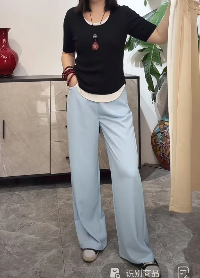 蕾丝优雅减龄垂顺丝滑休闲裤x8118