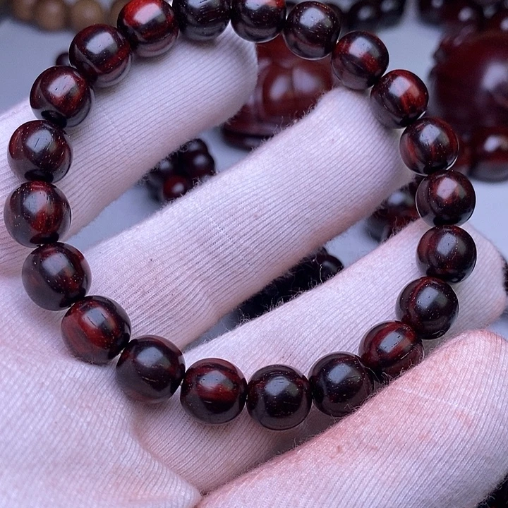 手串/手链小叶紫檀9.9x9.9精工黑飘红