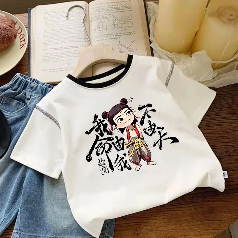国潮哪吒衣服儿童新款夏季男女中小童短袖t恤纯棉圆领百搭上衣潮