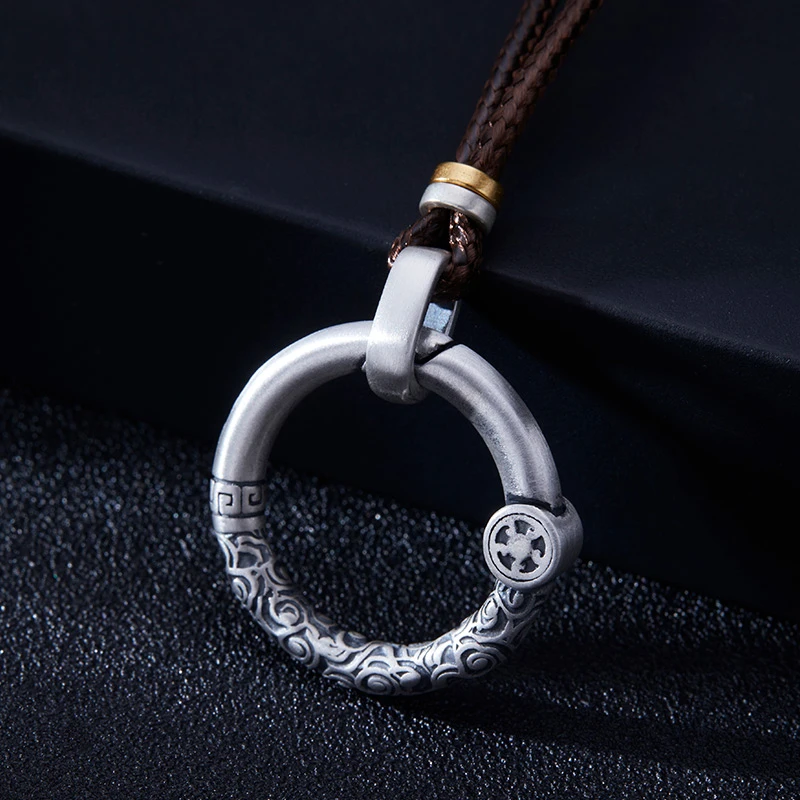 吊坠足银 时尚百搭复古个性简约民族风哪吒乾坤圈男士实心纯银