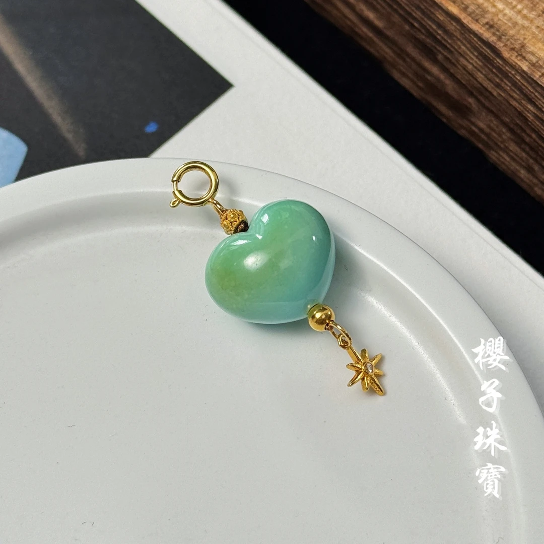 樱子 | 比心 原矿绿松石18K金万能扣提溜吊坠挂件*多样性发一