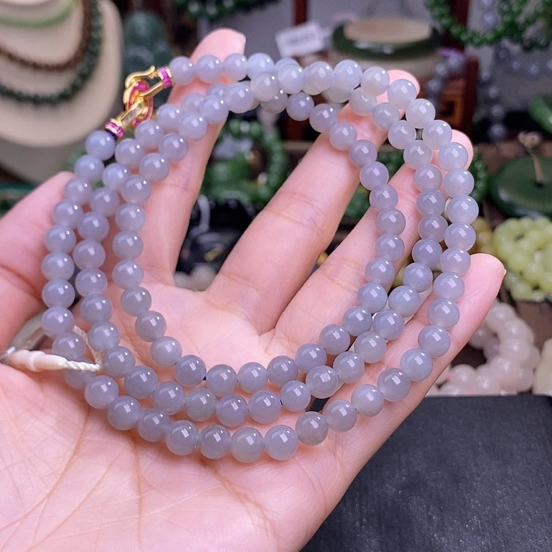 和田玉烟紫清货价项链约6MM未镶嵌