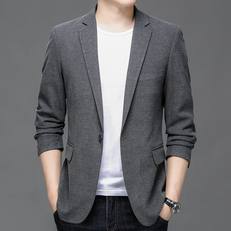 男士西装后开叉薄款单件西服秋冬新款中青年时尚休闲纯色外套