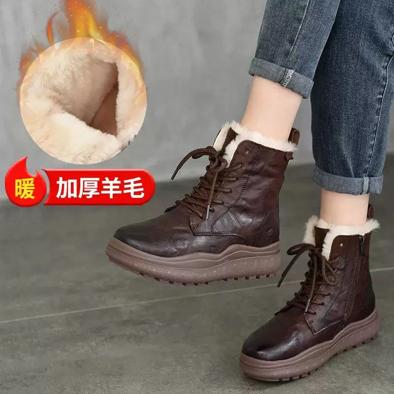东北雪地靴女冬季加厚加绒保暖棉靴真皮短靴厚底羊皮毛一体羊毛靴