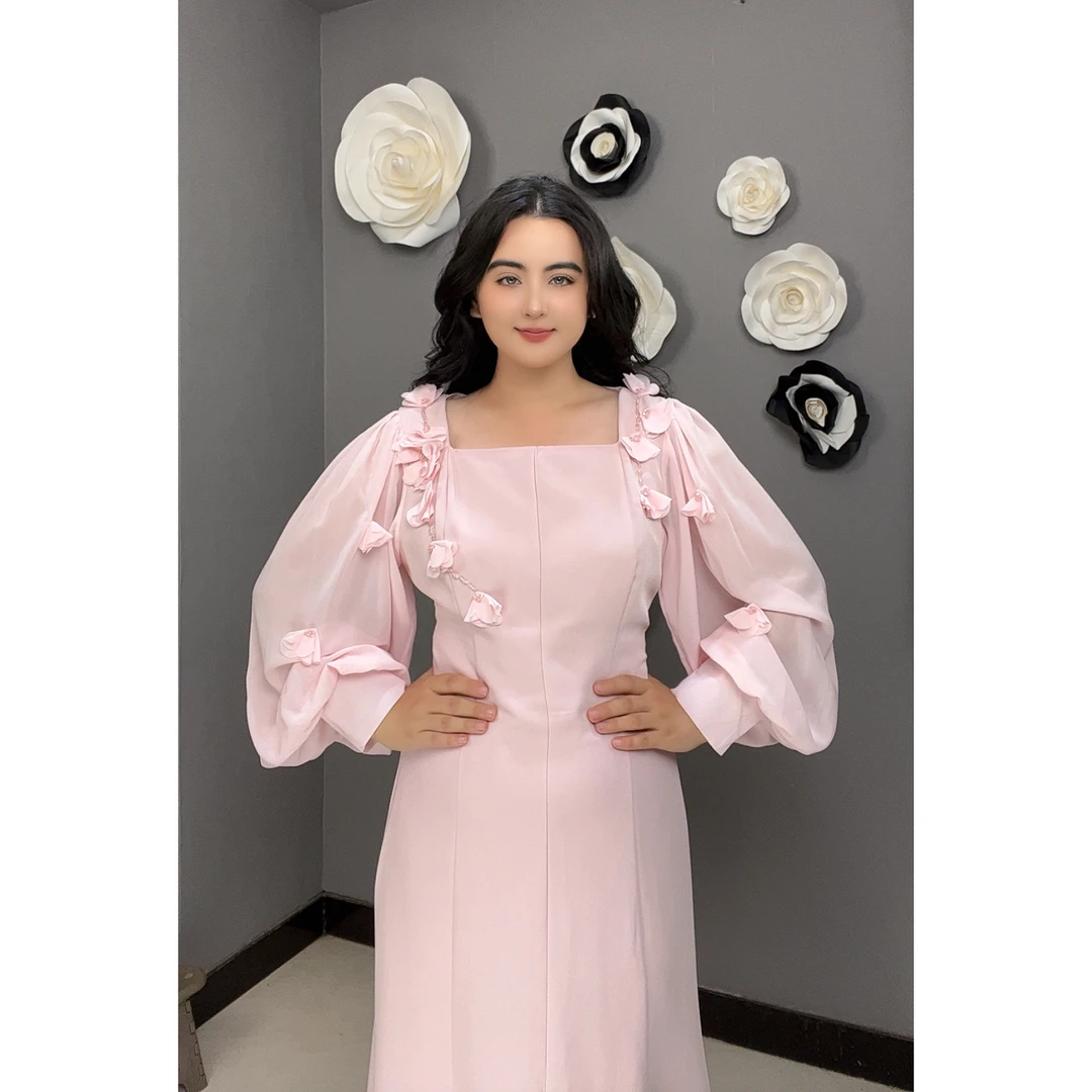 【包邮】气质仙女立体花朵名媛宴会女装连衣裙