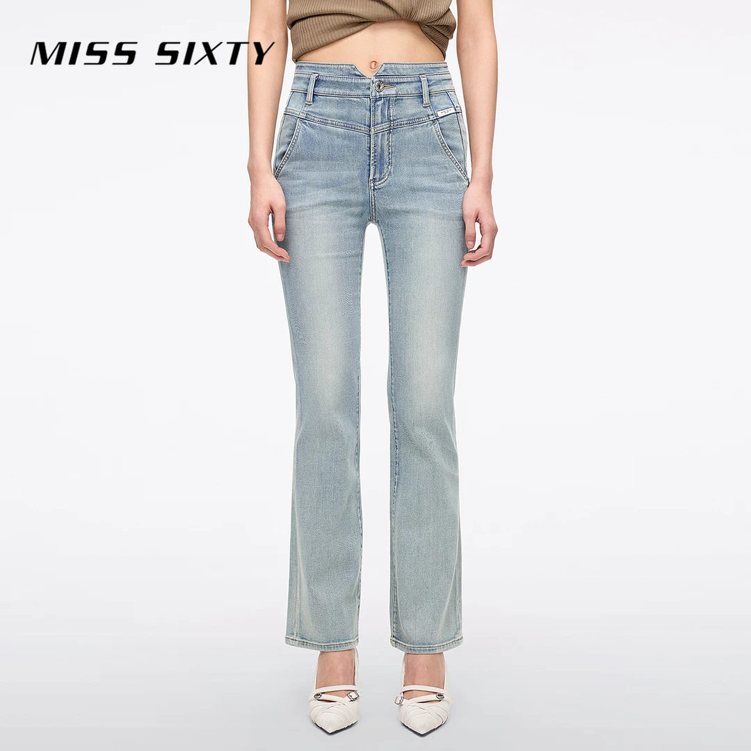 Miss Sixty2025夏季新款牛仔裤女小v腰显瘦直筒微喇叭九分裤