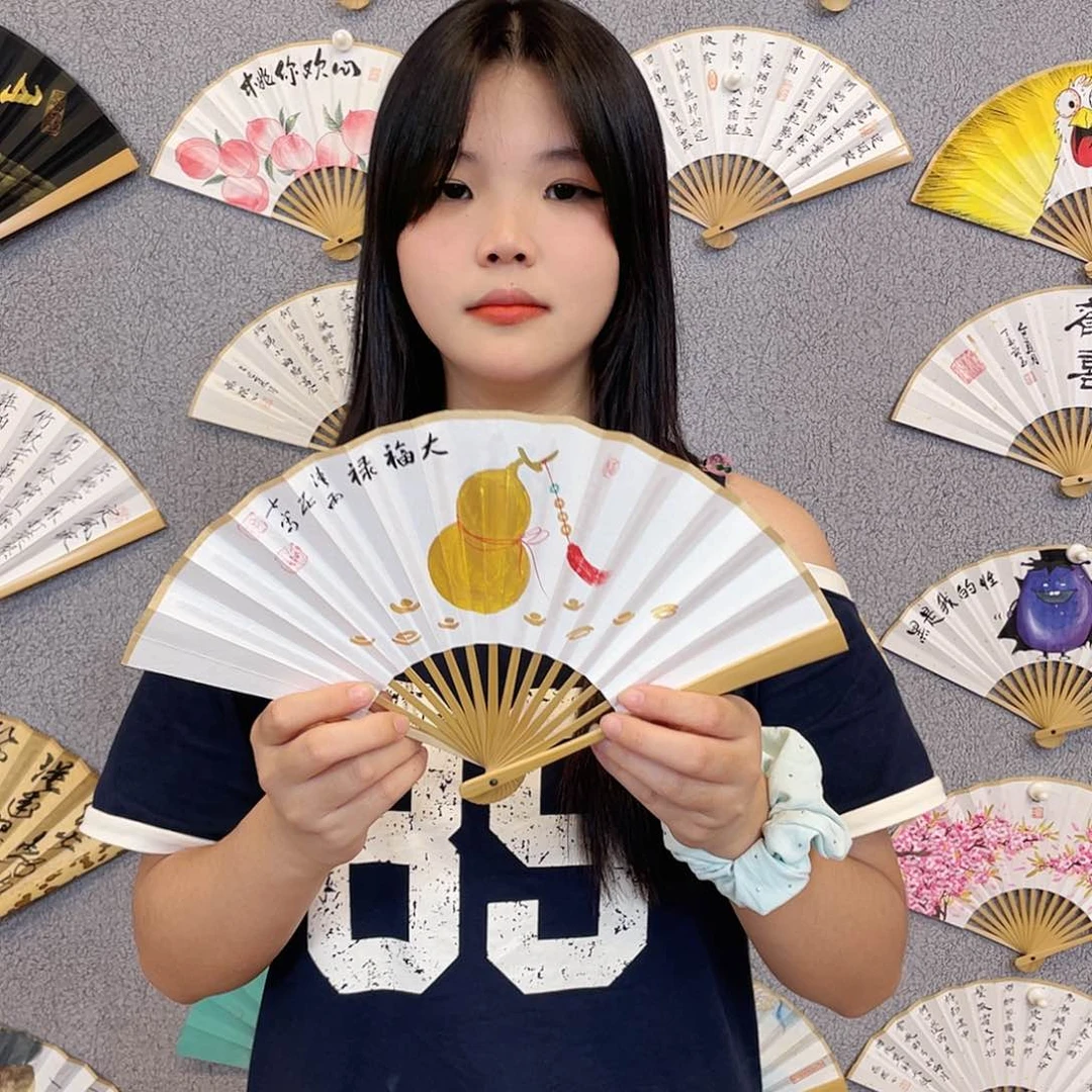 国画6寸玉竹-纯手绘-文玩扇骨（默认粘好）