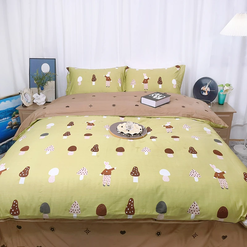 【盛佳H】全棉印花柔软亲肤韩式圆角撞色荷叶边AB版四件套清新简约