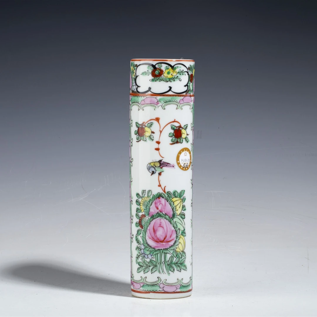 【拍卖-民国】·广彩开窗花鸟纹香筒