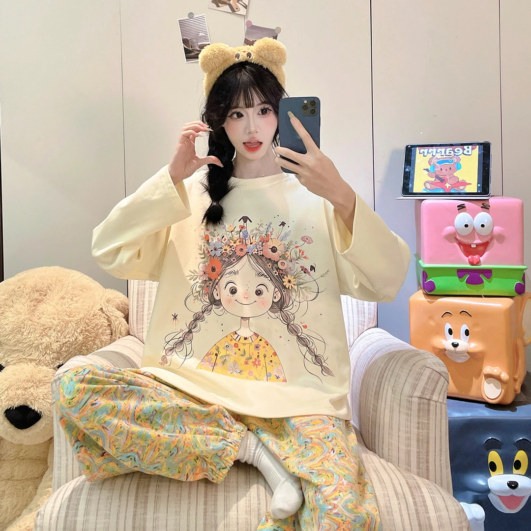 女孩睡衣春秋款爆款2025新款洋气流光风小个子长袖长裤家居服套装