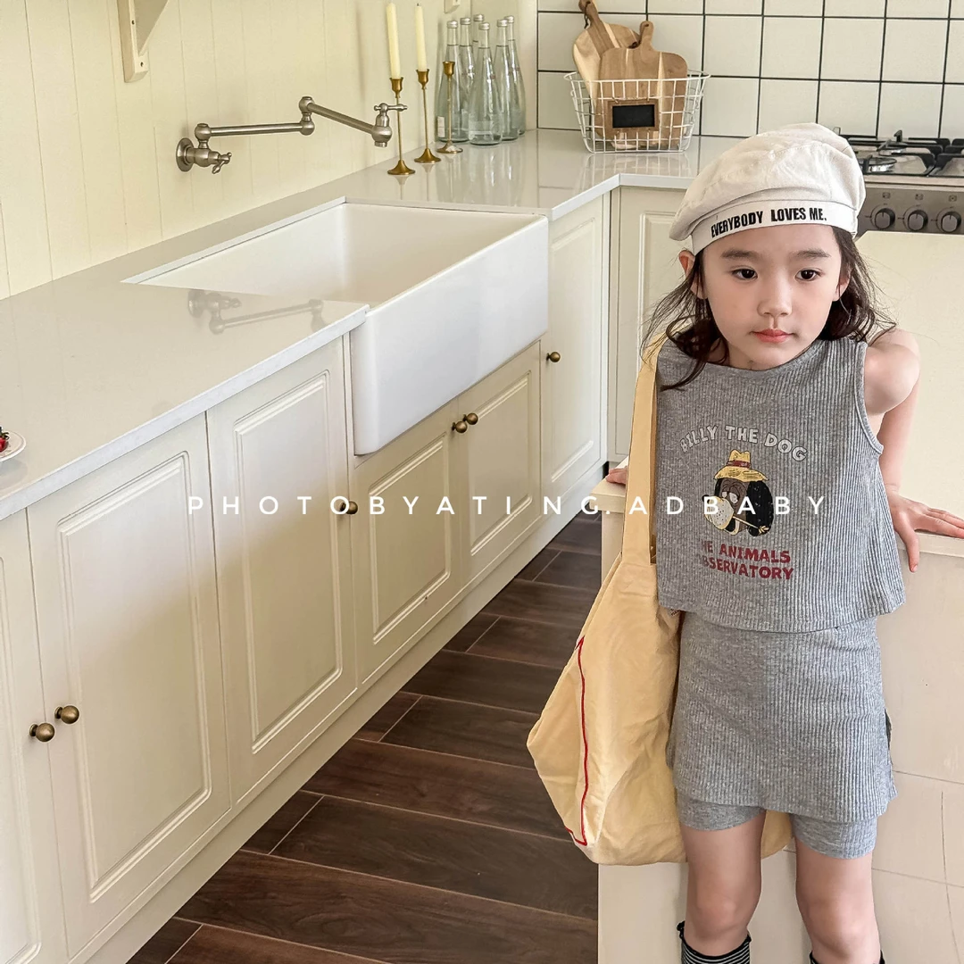 ab.baby童装夏季韩版套装两件套女童背心无袖T恤+裙裤短裤儿童