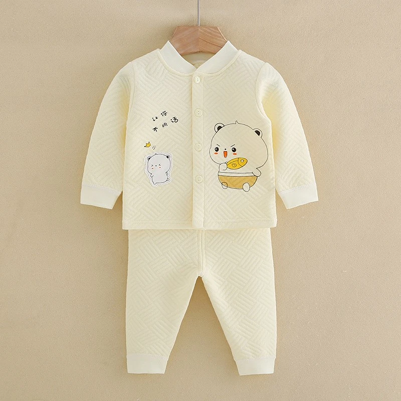 婴儿保暖内衣套装三层夹棉宝宝两件套秋冬保暖衣幼儿高腰护肚分体