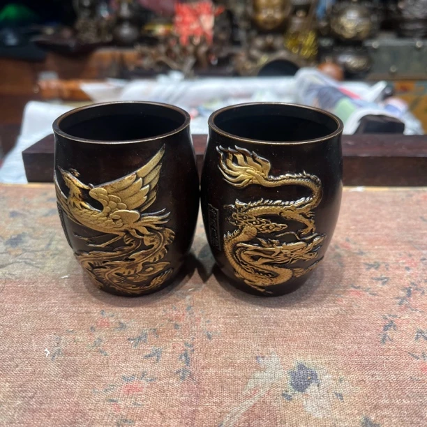 【闪购链接】铜龙凤对杯摆件