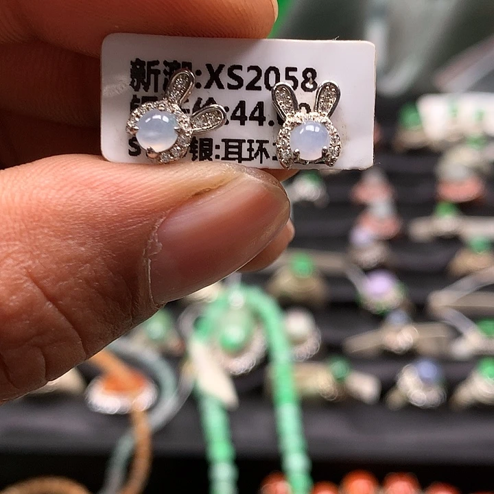翡翠银S925镶嵌耳钉