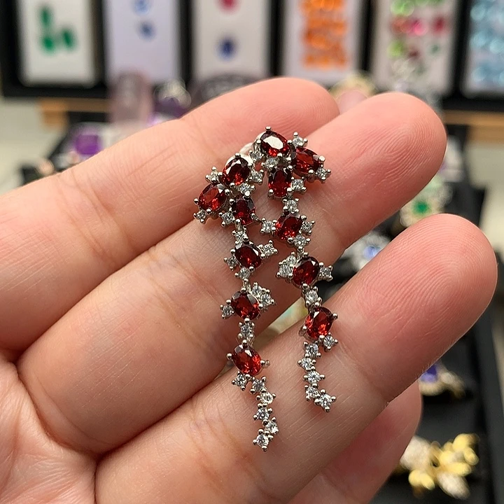 石榴石耳饰银S925镶嵌