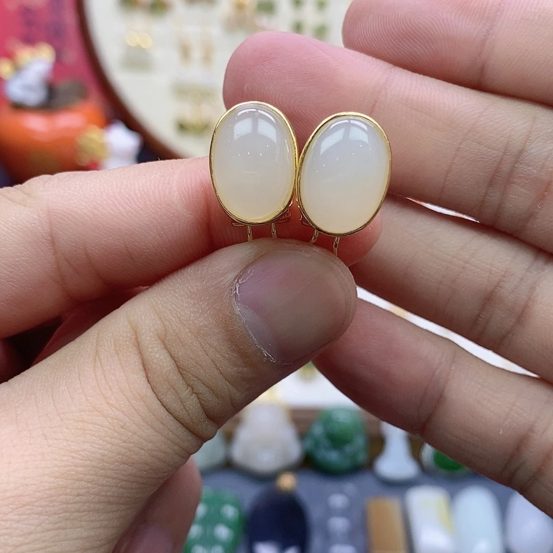 银S925镶嵌和田玉耳饰