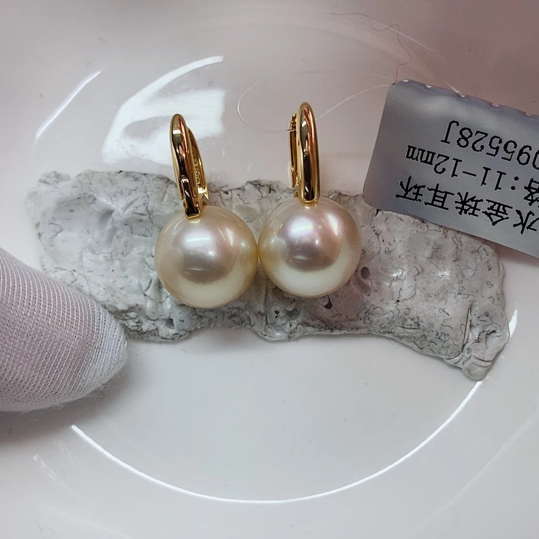 银S925镶嵌耳饰海水珍珠11-12