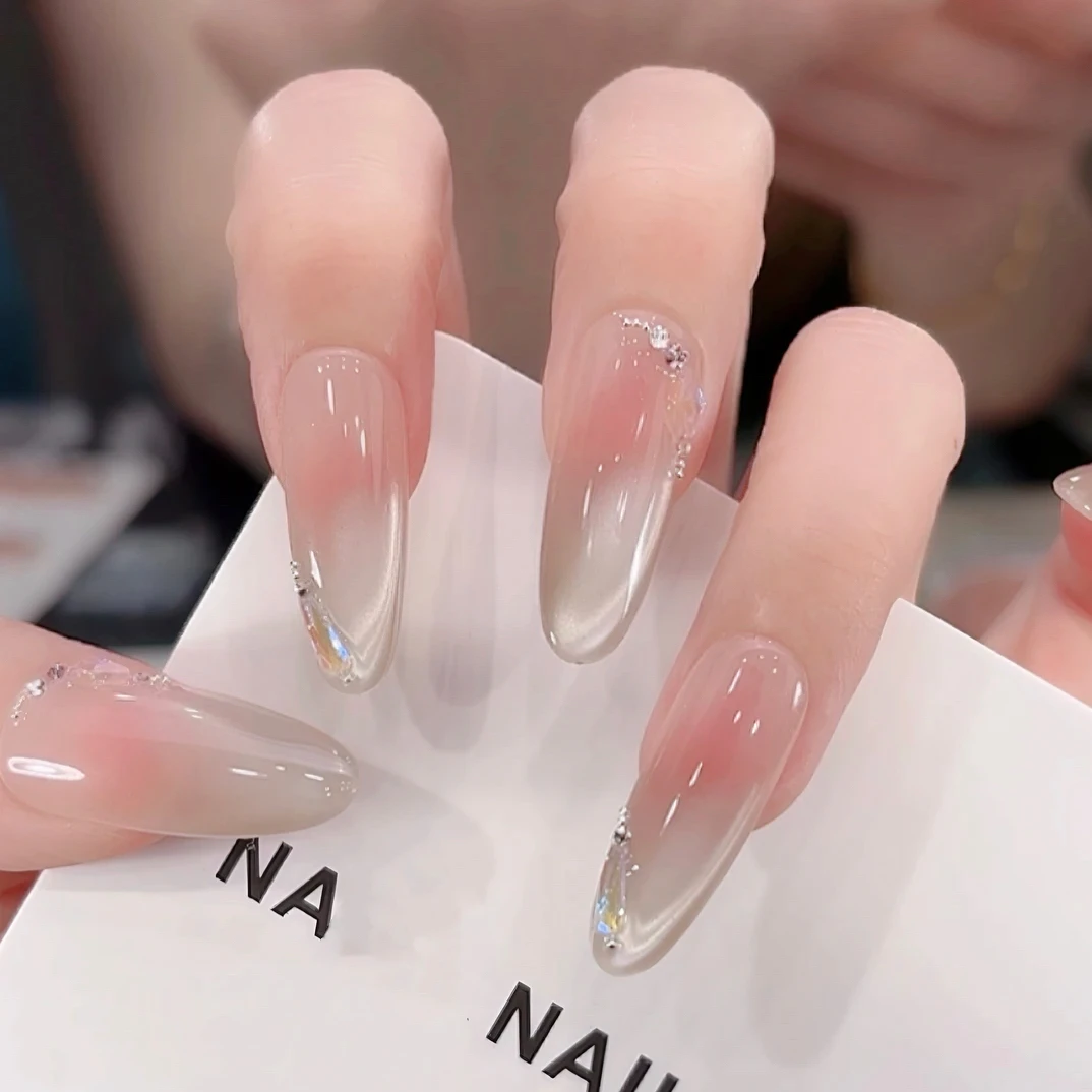 【银月柔纱】纯手工穿戴甲高级轻奢穿戴式美甲贴中长款显白百搭美甲